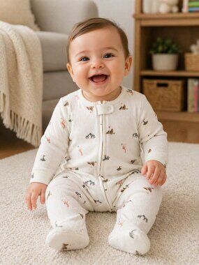 NWT Carter’s Baby Boy Footed Sleeper 6M Mama & Baby Animal Print 2-Way Zipper